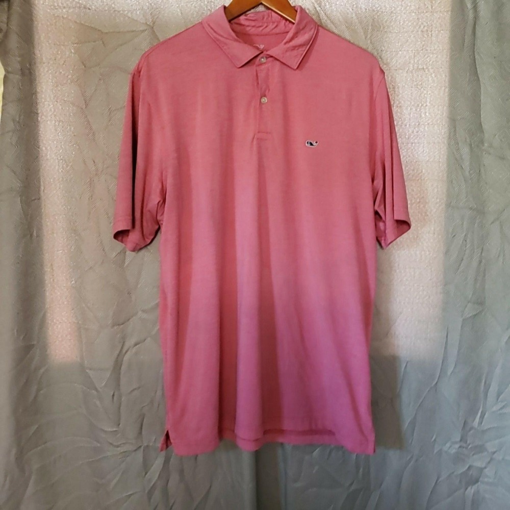 Vineyard Vines Performance Polo Shirt Mens L Pink Stripe Golf Jersey Knit Top